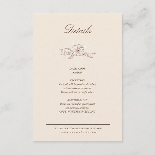 Modern Creme Floral Details Umschließungskarte Begleitkarte (Vorderseite)