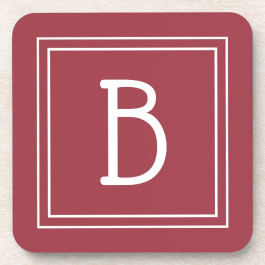 Modern Crimson Red & White Mit Monogramm Initial Getränkeuntersetzer (Vorderseite)