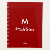 Modern Crimson Red White Monogram Script Name Planer (Vorderseite)