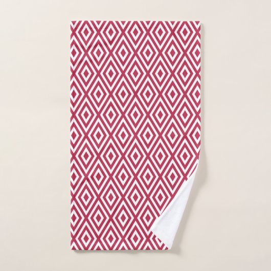 Modern Crimson White Geometric Badhandtuch Set (Handtuch)