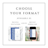 Modern Cross Blue Tiles Boy First Communation Einladung