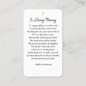 Modern Cross-Foto-Beerdigungskarte Visitenkarte (Rückseite)