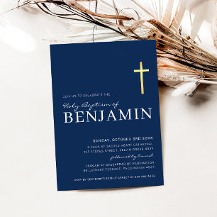 MODERN CROSS heilige Taufe minimale marineblau wei Einladung