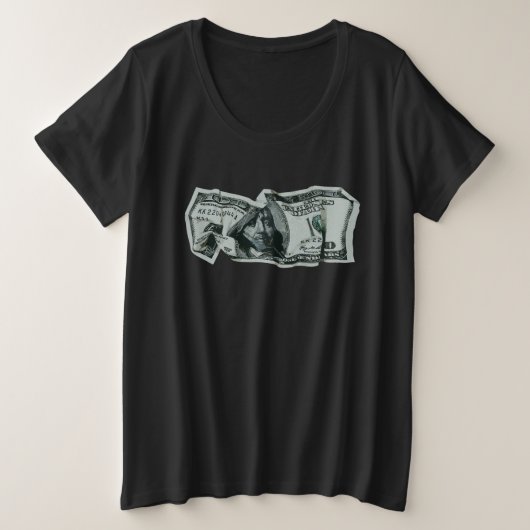 Modern Crumpled $ 100 Bill Design Große Größe T-Shirt (Design vorne)