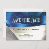 Modern Crystal Gemstones Blauer weißer Abschluss Save The Date (Vorderseite)