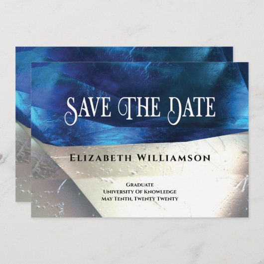 Modern Crystal Gemstones Blauer weißer Abschluss Save The Date (Vorne/Hinten)