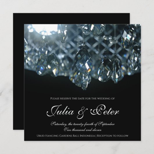 Modern Crystal Glass Chandelier Save the Date Card Einladung (Vorne/Hinten)