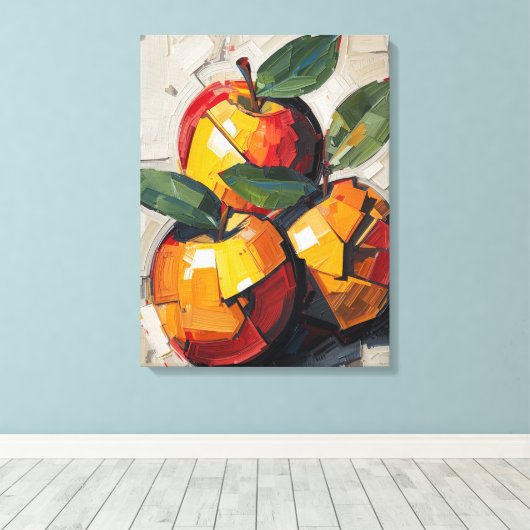 Modern Cubism Apple Canvas Art – Vibrant Abstract Leinwanddruck (Insitu (Holzboden))