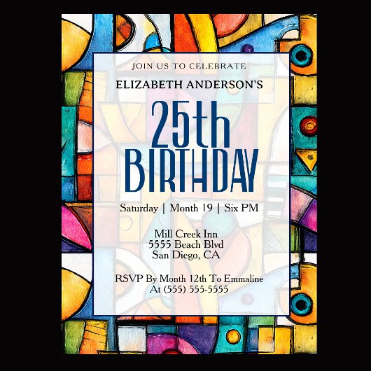 Modern Cubist 25. Geburtstag Einladung