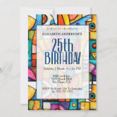 Modern Cubist 25. Geburtstag Einladung (Vorderseite)