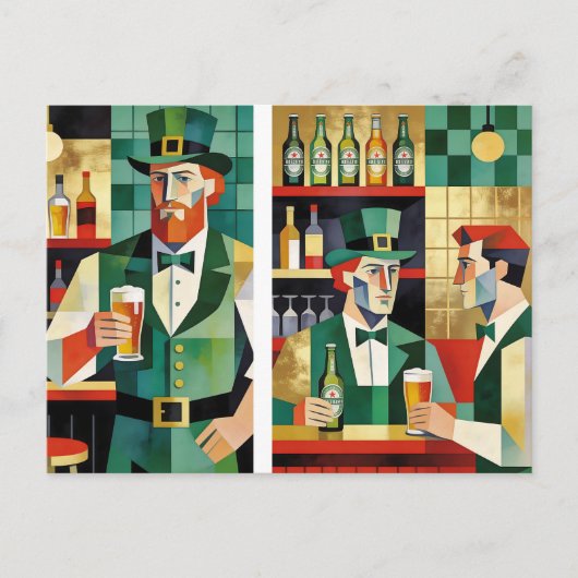 Modern Cubist Irish Pub Art Postkarte (Vorderseite)