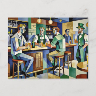 Modern Cubist Irish Pub Postkarte