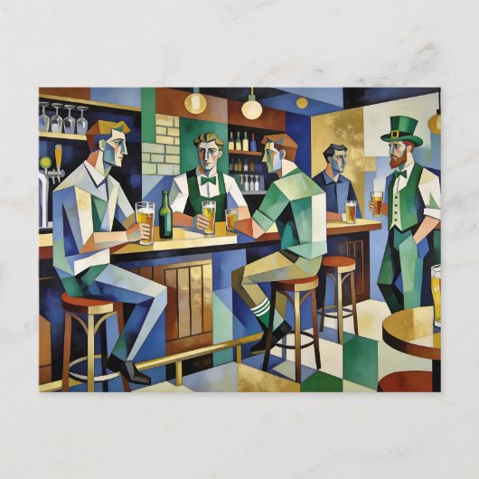 Modern Cubist Irish Pub Postkarte (Vorderseite)