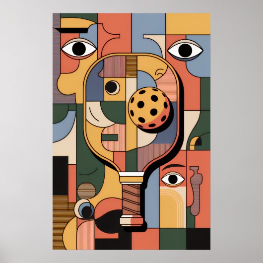 Modern Cubist Pickleball Paddle Ball Art Poster (Vorne)
