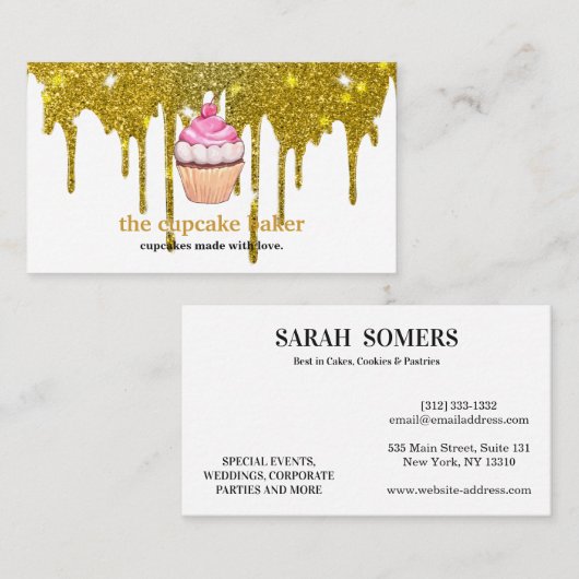 Modern Cupcake Logo Bäckerei Koch Catering Confett Visitenkarte (Vorne/Hinten)