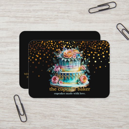 Modern Cupcake Logo Bakery Chef Catering Confetti Visitenkarte (Vorderseite/Rückseite Beispiel)