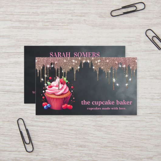 Modern Cupcake Logo Bakery Koch Catering Confetti Visitenkarte (Vorderseite/Rückseite Beispiel)