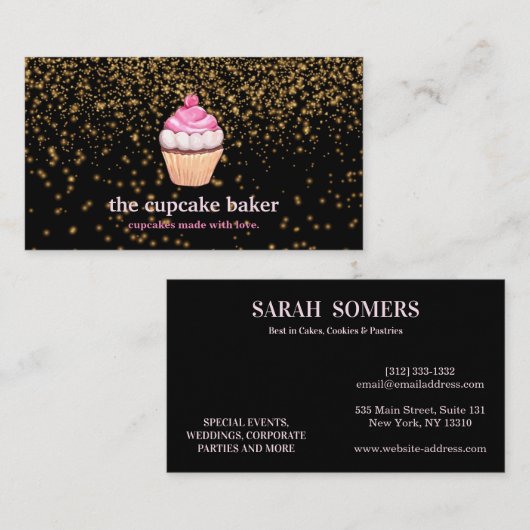 Modern Cupcake Logo Bakery Koch Catering Confetti Visitenkarte (Vorne/Hinten)
