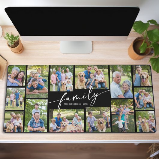 Modern Custom 14 Photo Collage Family Script  Schreibtischunterlage