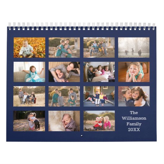 Modern Custom 15 Month Navy Blue Photo Kalender (Titelbild)