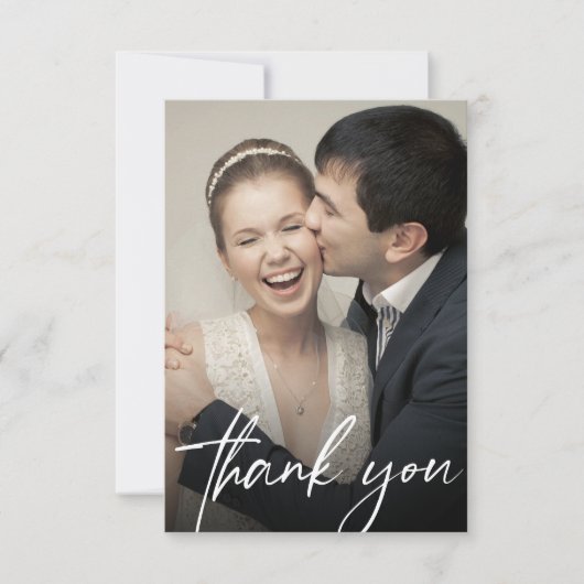 Modern Custom 2 Wedding Photos Chic Dankeskarte (Vorderseite)