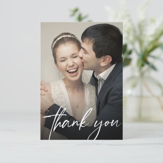 Modern Custom 2 Wedding Photos Chic Dankeskarte (Stehend Vorderseite)