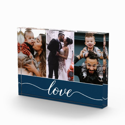 Modern Custom 3 Fotos Liebe Script blau (Rechts)