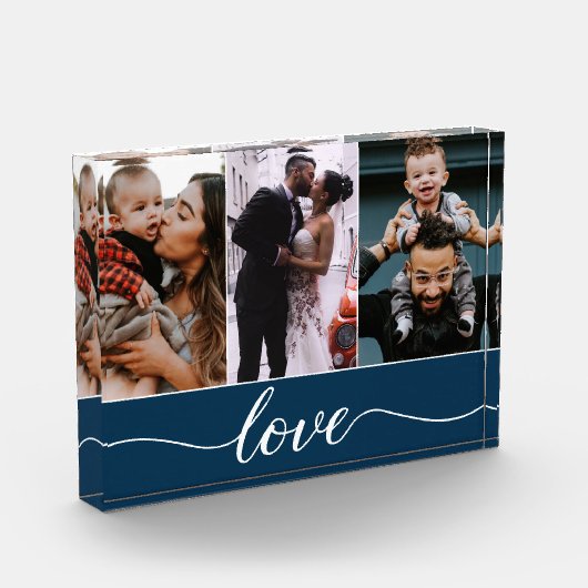 Modern Custom 3 Fotos Liebe Script blau (Links)