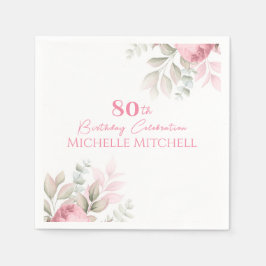 Modern Custom 80. Geburtstag Pink Floral Serviette