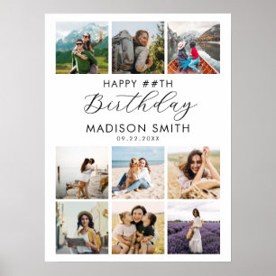 Modern Custom Age Happy Birthday Foto Collage Poster
