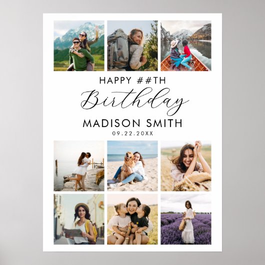 Modern Custom Age Happy Birthday Foto Collage Poster (Vorne)
