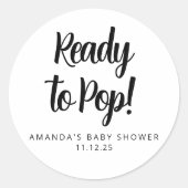 Modern Custom Baby Shower Black Text Popcorn Runder Aufkleber (Vorderseite)