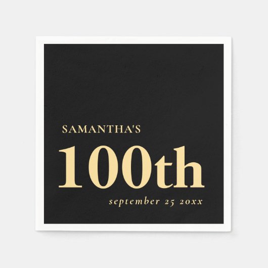 Modern Custom Black Gold 100. Name Datum Serviette (Vorderseite)