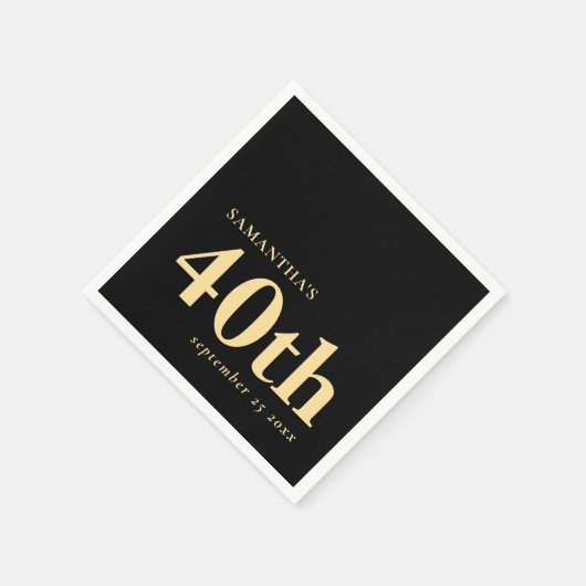 Modern Custom Black Gold 40. Name Datum Serviette (Ecke)