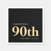 Modern Custom Black Gold 90. Name Datum Serviette (Vorderseite)