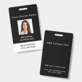 Modern Custom Black Photo ID Church Volunteer Ausweis (Vorder- & Rückseite)