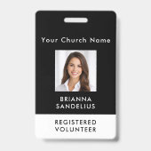 Modern Custom Black Photo ID Church Volunteer Ausweis (Vorderseite)
