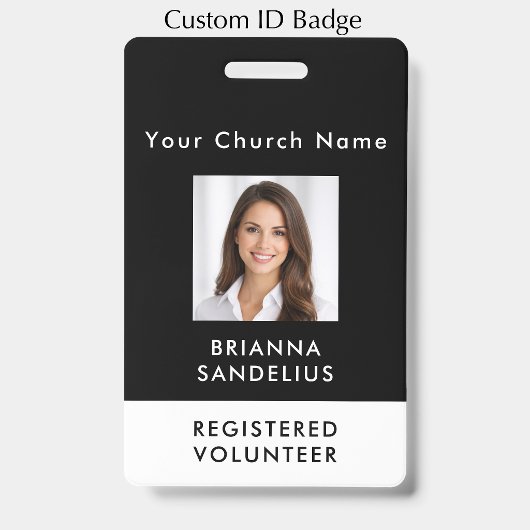 Modern Custom Black Photo ID Church Volunteer Ausweis