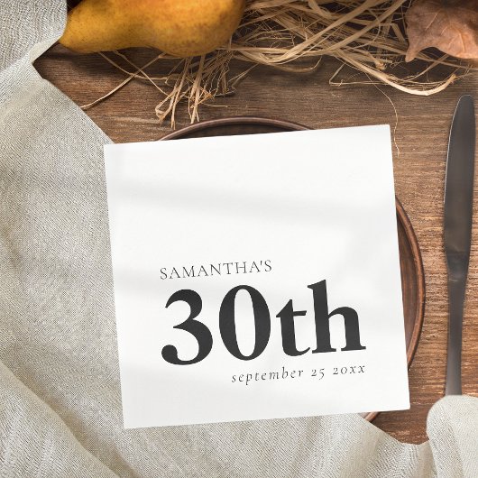 Modern Custom Black Text 30. Name Datum Serviette