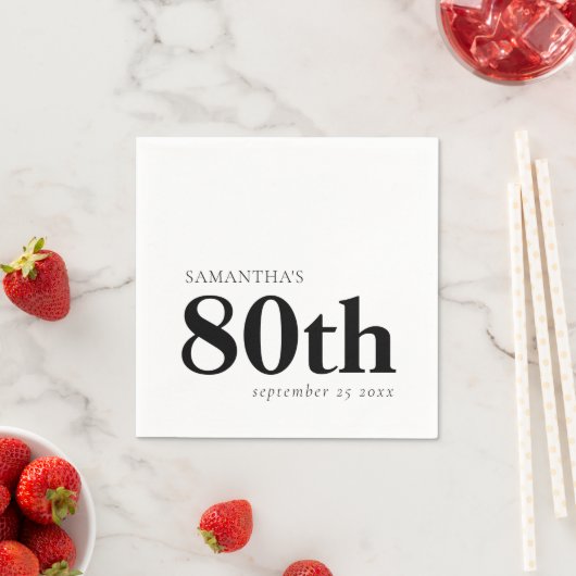 Modern Custom Black Text 80. Name Datum Serviette (Beispiel)