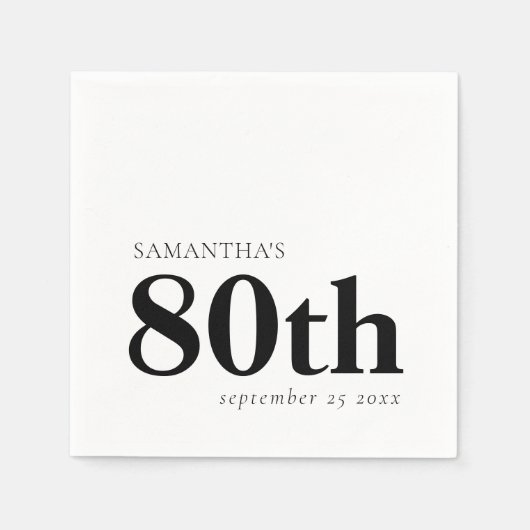 Modern Custom Black Text 80. Name Datum Serviette (Vorderseite)