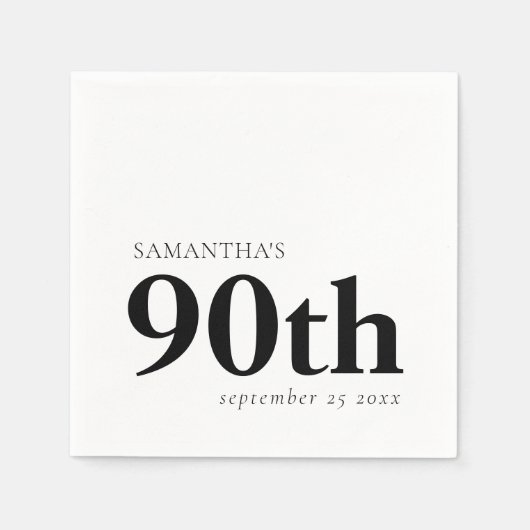 Modern Custom Black Text 90. Name Date Serviette (Vorderseite)