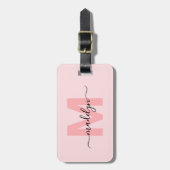 Modern Custom Blink Pink Monogram Name Gepäckanhänger (Vorderseite vertikal)