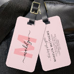 Modern Custom Blink Pink Monogram Name Gepäckanhänger<br><div class="desc">Erstellen Sie Ihre eigene stilvolle moderne Custom World Traveller Girly Blush Pink Name Monogram Gepäckmarke. Dieses schicke und mädchenhafte Gepäckanhänger bringt eine lustige und lebendige Touch zu jedem Reiseerlebnis und ist damit das perfekte Accessoire für den Weltreisenden oder für jeden, der einen ernsthaften Fall von Wanderlust hat. Die Vorderseite ist...</div>