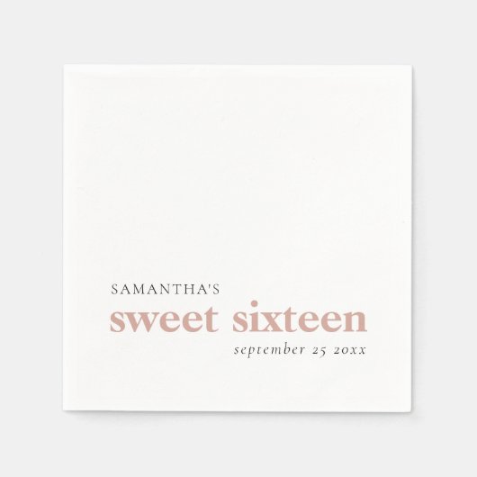 Modern Custom Blush Pink Sweet 16 Name Datum Serviette (Vorderseite)