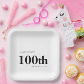 Modern Custom Bold Black Text 100. Name Date Pappteller (Party)