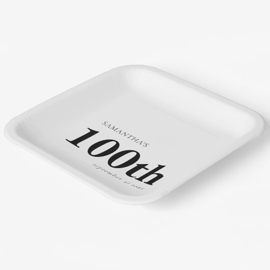 Modern Custom Bold Black Text 100. Name Date Pappteller (Gewinkelt)