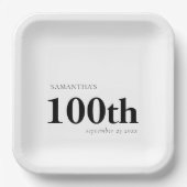 Modern Custom Bold Black Text 100. Name Date Pappteller (Vorderseite)