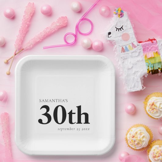 Modern Custom Bold Black Text 30. Name Date Pappteller (Party)