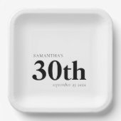 Modern Custom Bold Black Text 30. Name Date Pappteller (Vorderseite)